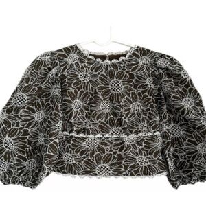 Express Women’s Open Back Embroidered Eyelet Cotton Cropped Top Blouse